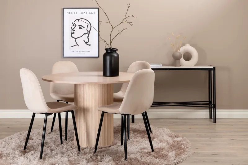 Biana Matgrupp 100 cm Rund inkl 4 Pontus Stolar, Beige/Svart