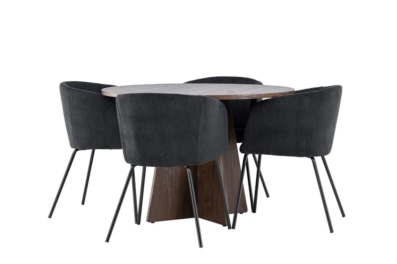 Bootcut Matgrupp 110 cm Rund med 4 Berit stolar, Mocca/Svart