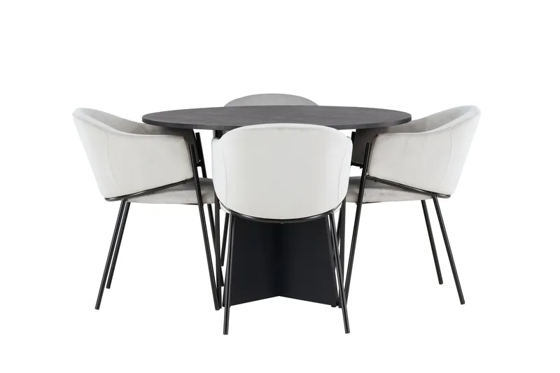 Bootcut Matgrupp 110 cm Rund med 4 Evelina stolar, Svart