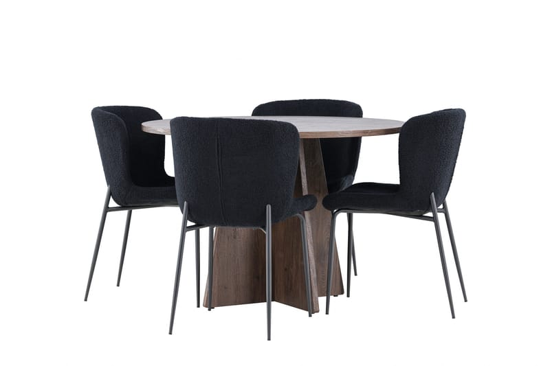 Bootcut Matgrupp 110 cm Rund med 4 Modesto stolar - Mocca/Svart - Products - Möbler - Bord & matgrupp - Matgrupp