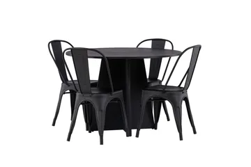 Bootcut Matgrupp 110 cm Rund med 4 Tempe Stolar - Svart - Products - Möbler - Bord & matgrupp - Matgrupp