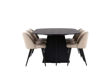 Bootcut Matgrupp 230 cm Rektangulär med 6 Velvet stolar - Beige - Products - Möbler - Bord & matgrupp - Matgrupp