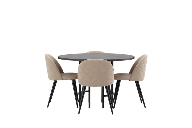 Copenhagen Matgrupp 115 cm Rund med 4 Velvet stolar, Beige