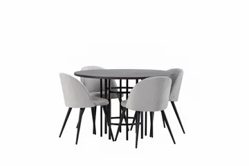 Copenhagen Matgrupp 115 cm Rund med 4 Velvet stolar - Grå - Products - Möbler - Bord & matgrupp - Matgrupp