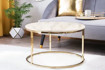 Coralla Soffbord 70 cm Runt Marmormönster - Vit/Guld - Products - Möbler - Bord & matgrupp - Soffbord