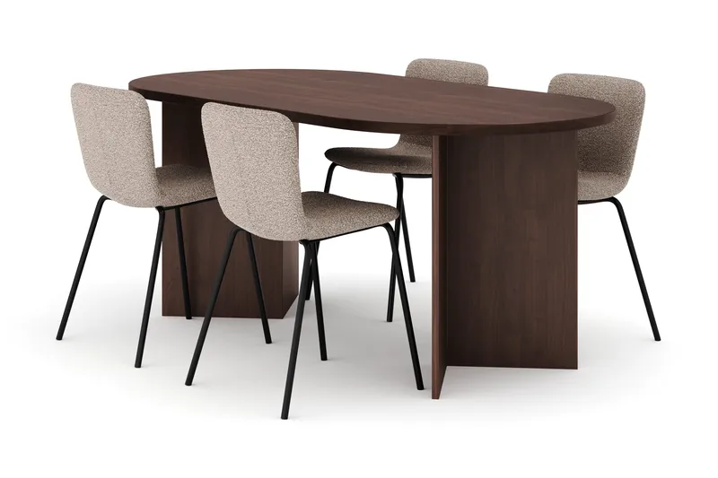 Dano Matbord 180 cm  med 4 Katy Matstolar, Valnöt / Greige