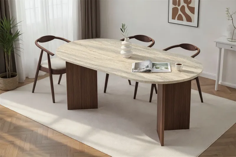 Dano Matbord 180 cm Oval - Travertin och valnöt - Products - Möbler - Bord & matgrupp - Matbord & köksbord