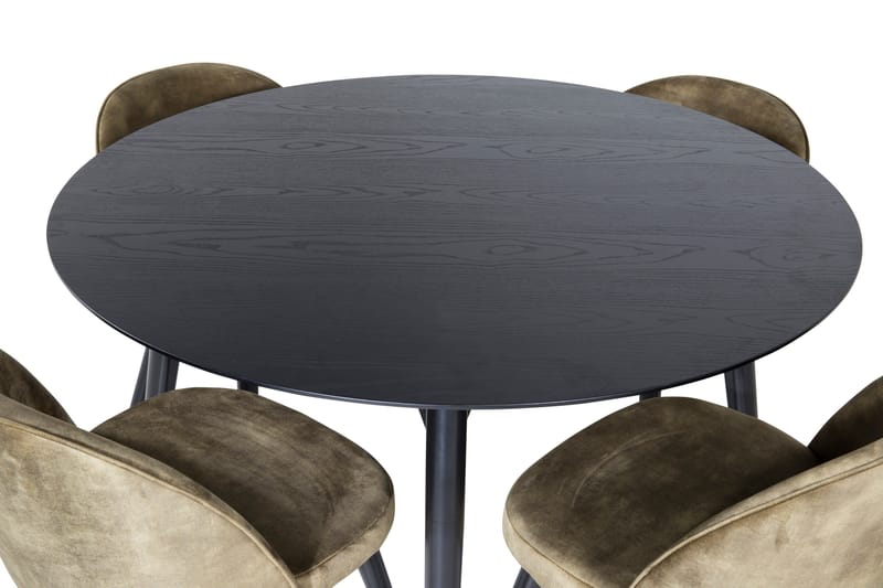 Dipp Matgrupp 115 cm Rund med 4 Velvet stolar - Svart - Products - Möbler - Bord & matgrupp - Matgrupp
