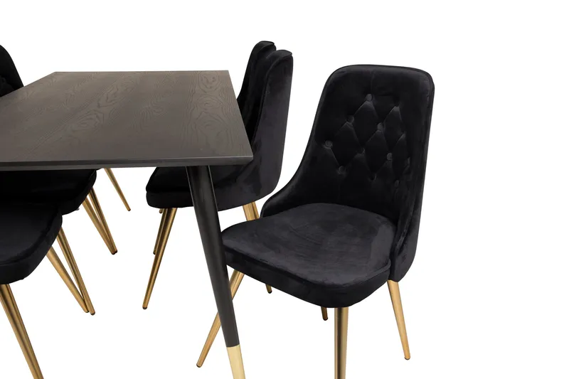 Dipp Matgrupp 180 cm Rektangulär med 6 Velvet Deluxe stolar - Svart/Guld - Products - Möbler - Bord & matgrupp - Matgrupp