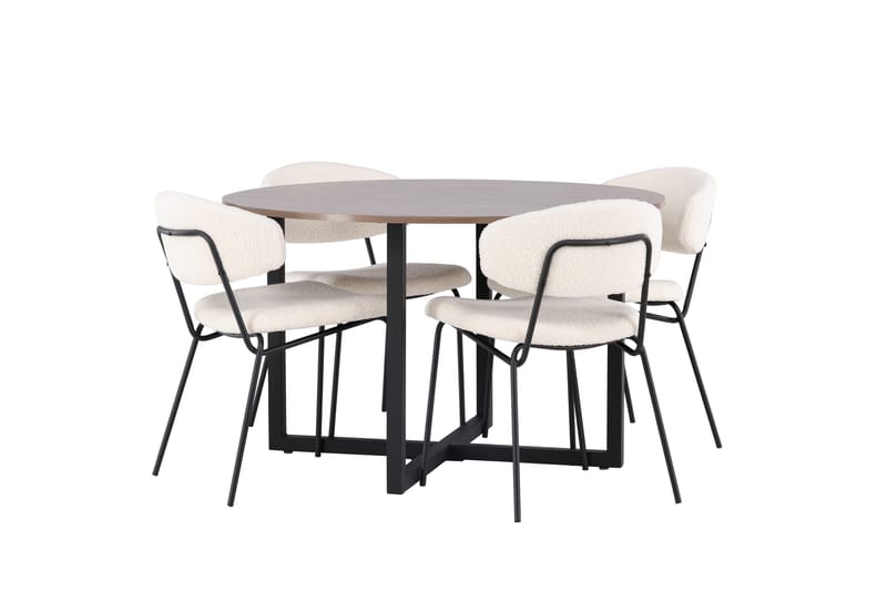 Durango Matgrupp 120 cm Rund med 4 Chico Stolar - Valnöt - Products - Möbler - Bord & matgrupp - Matgrupp