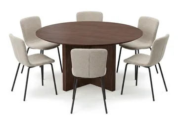 Edda Matgrupp runt 150 cm Valnöt med 6 Katy Matstolar - Products - Möbler - Bord & matgrupp - Matgrupp