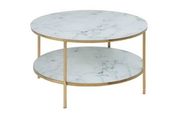 Epiffer Soffbord 80 cm Runt med Förvaring Hylla Marmormönste - Vit/Guld - Products - Möbler - Bord & matgrupp - Soffbord