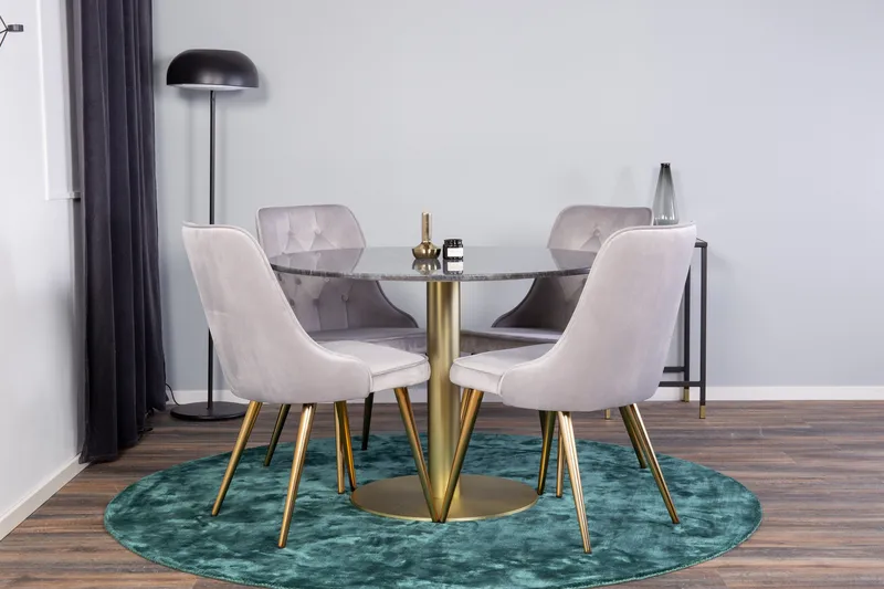 Estelle Matgrupp 106 cm Rund med 4 Velvet stolar - Svart/Guld - Products - Möbler - Bord & matgrupp - Matgrupp