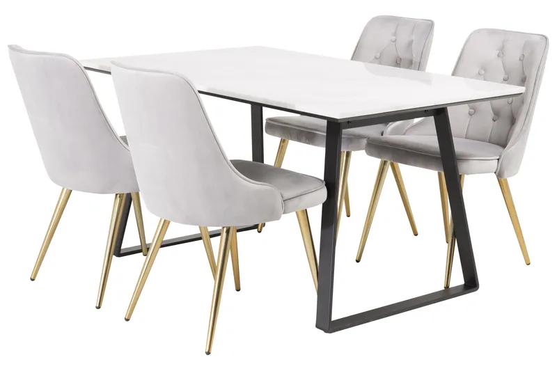 Estelle Matgrupp 140 cm Rektangulär med 4 Velvet stolar, Svart/Guld