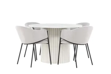 Härön Matgrupp 110 cm Rund med 4 Evelina stolar - Vit/Grå - Products - Möbler - Bord & matgrupp - Matgrupp