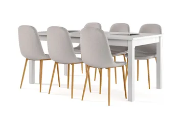 Jasmin Förlängningsbart Matbord 180 cm +  6 st Nibe stol grå med ek ben - Vit/Grå - Products - Möbler - Bord & matgrupp - Matgrupp