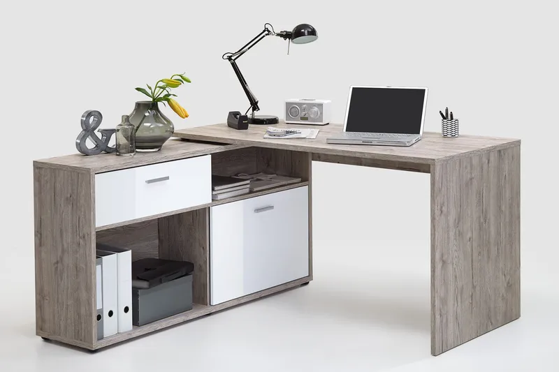 Mamoru Hörnskrivbord Sandek/Vit - Beige|Vit - Products - Möbler - Bord & matgrupp - Kontorsbord - Skrivbord - Hörnskrivbord