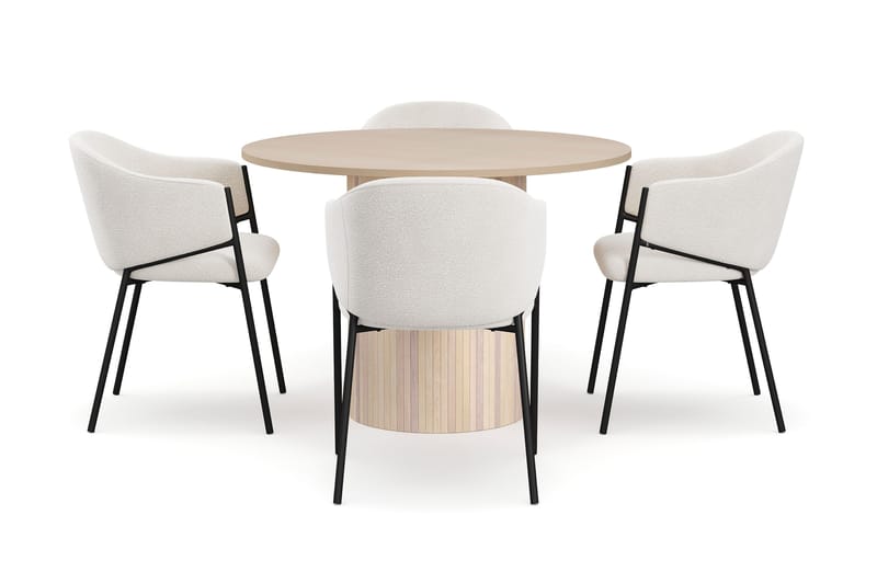 Kopparbo Matbord 106 cm med 4 Filip Matstolar - White / Vit Bouclé - Products - Möbler - Bord & matgrupp - Matgrupp