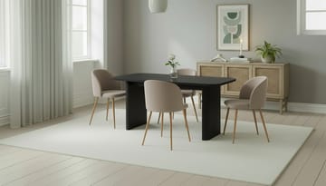 Kopparbo Matbord 180-240 cm Förlängningsbart med 4 Greya Matstolar med armstöd - Svart / Greige Bouclé / Metallben Ek - Products - Möbler - Bord & matgrupp - Matgrupp