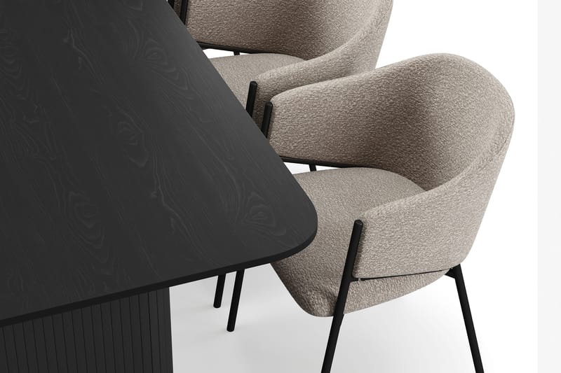 Kopparbo Matbord 200-260 cm Förlängningsbart med 6 Filip Matstolar - Svart / Taupe Bouclé - Products - Möbler - Bord & matgrupp - Matgrupp