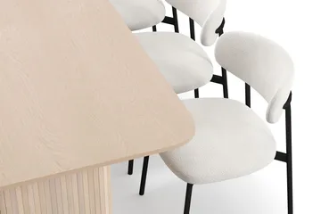 Kopparbo Matbord 200-260 cm Förlängningsbart med illäggsskiv med 6 Lucy Matstolar - Vit / Vit Bouclé / Metallben Svart - Products - Möbler - Bord & matgrupp - Matgrupp