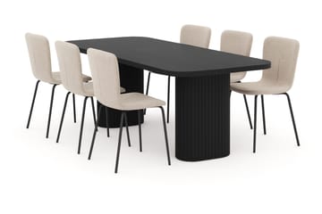 Kopparbo Matbord 200 cm med 4 Katy Matstolar - Svart / Greige Bouclé / Metallben Svart - Products - Möbler - Bord & matgrupp - Matgrupp