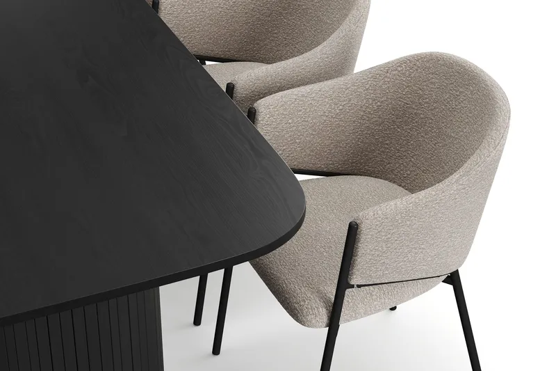 Kopparbo Matbord 200 cm med 6 Filip Matstolar - Svart / Taupe Bouclé - Products - Möbler - Bord & matgrupp - Matgrupp