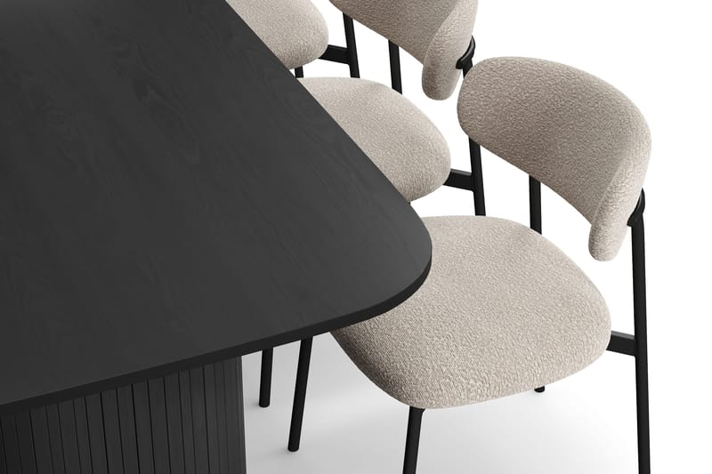 Kopparbo Matbord 200 cm med 6 Lucy Matstolar - Svart / Greige Bouclé / Metallben Svart - Products - Möbler - Bord & matgrupp - Matgrupp