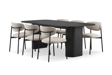 Kopparbo Matbord 200 cm med 6 Lucy Matstolar - Svart / Greige Bouclé / Metallben Svart - Products - Möbler - Bord & matgrupp - Matgrupp