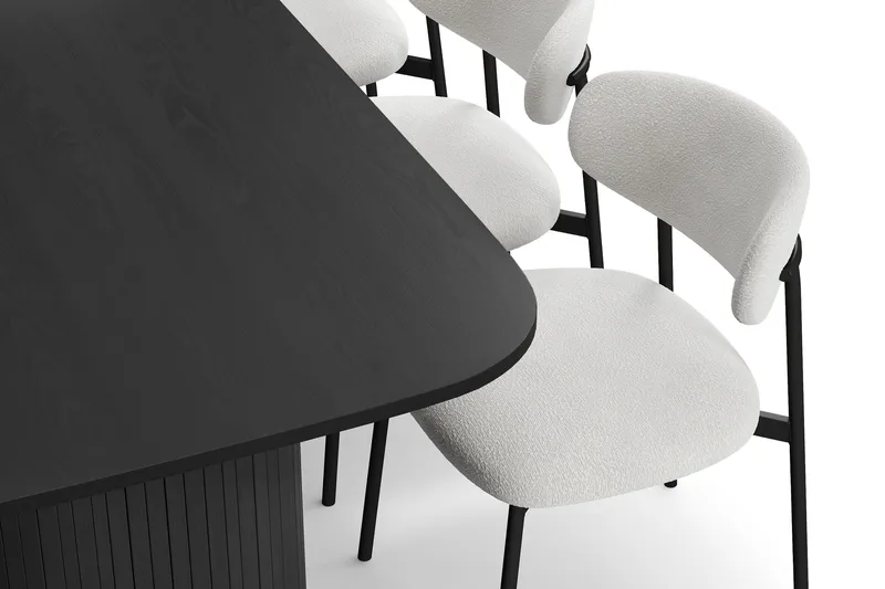 Kopparbo Matbord 200 cm med 6 Lucy Matstolar - Svart / Vit Bouclé / Metallben Svart - Products - Möbler - Bord & matgrupp - Matgrupp