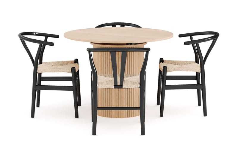 Kopparbo Matgrupp 106 cm Rund Förlängningsbart med 4 Dastoori Matstolar - Whitewash - Products - Möbler - Bord & matgrupp - Matgrupp