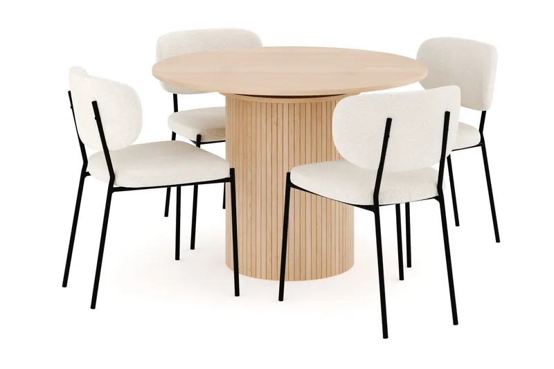 Kopparbo Matgrupp 106 cm Rund Förlängningsbart med 4 Gemmiano Matstolar, Whitewash