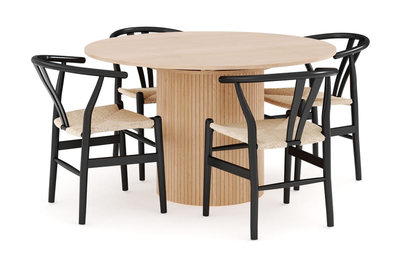 Kopparbo Matgrupp 130 cm Rund Förlängningsbart med 4 Dastoori Matstolar, Whitewash