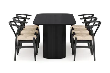 Kopparbo Matgrupp 160 cm med 6 Dastoori Matstolar - Svart - Products - Möbler - Bord & matgrupp - Matgrupp