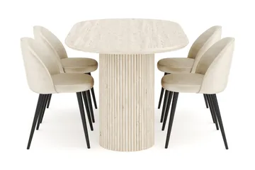 Kopparbo Matgrupp 180 cm Oval med 4 Valeri Sammetsstolar - Travetin - Products - Möbler - Bord & matgrupp - Matgrupp