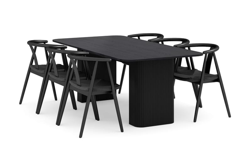 Kopparbo Matgrupp 200-260 cm Förlängningsbart med 6 Cytie Karmstolar, Svart