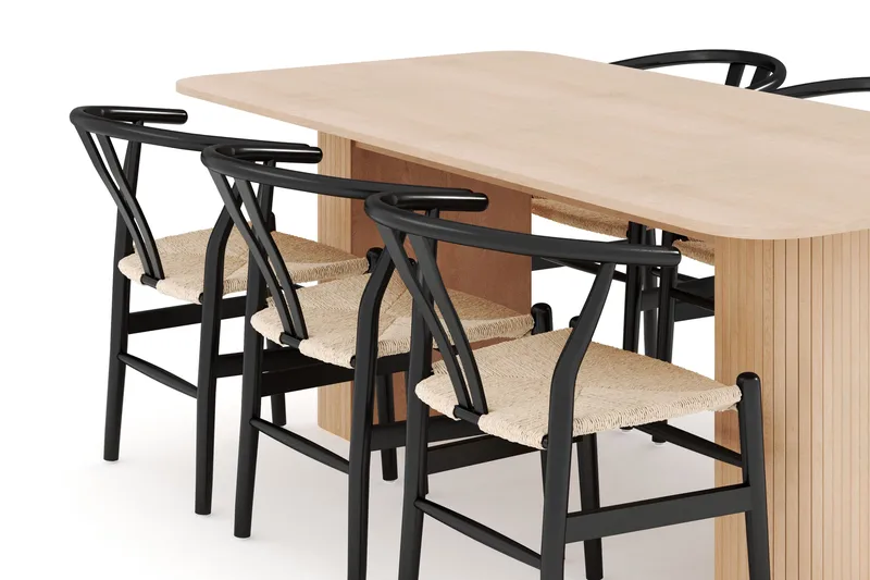 Kopparbo Matgrupp 200-260 cm Förlängningsbart med 6 Dastoori Matstolar - Whitewash - Products - Möbler - Bord & matgrupp - Matgrupp