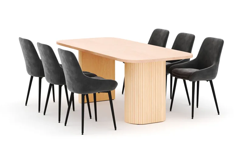 Kopparbo Matgrupp 200x90cm med 6 Alsarp Matstolar, Natural