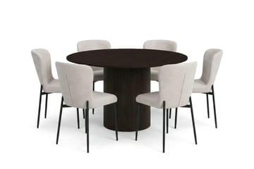 Kopparbo Matgrupp runt 130 cm Rökt Ek med 6 Elsie Matstolar - Rökt ek/Beige - Products - Möbler - Bord & matgrupp - Matgrupp
