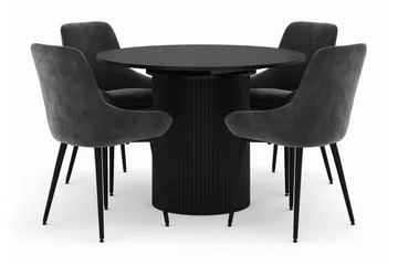 Kopparbo Rund Matgrupp 106-156cm med 4 Alsarp Matstolar - Svart - Products - Möbler - Bord & matgrupp - Matgrupp