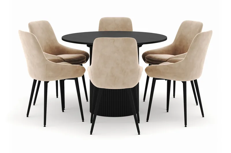 Kopparbo Rund Matgrupp 106-156cm med 6 Alsarp Matstolar, Svart