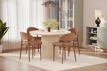 Kopparbo Runt Matbord 120cm Travetin utseende med 4 st Jairam Matstolar - Beige - Products - Möbler - Bord & matgrupp - Matgrupp