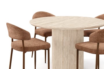 Kopparbo Runt Matbord 120cm Travetin utseende med 4 st Jairam Matstolar - Beige - Products - Möbler - Bord & matgrupp - Matgrupp