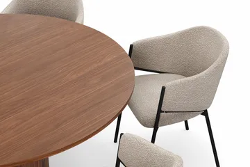 Kopparbo Runt Matbord 150 cm med 6 Filip Matstolar - Valnöt / Taupe Bouclé - Products - Möbler - Bord & matgrupp - Matgrupp