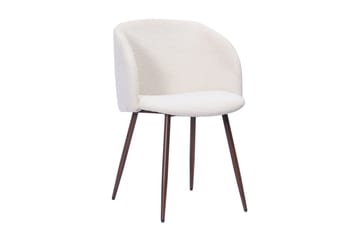 Kopparbo Runt Matbord 150 cm med 6 Greya Matstolar med armstöd - Valnöt / Vit Bouclé / Metallben Valnöt - Products - Möbler - Bord & matgrupp - Matgrupp