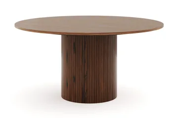 Kopparbo Runt Matbord 150 cm med 6 Katy Matstolar - Valnöt / Greige Bouclé / Metallben Svart - Products - Möbler - Bord & matgrupp - Matgrupp