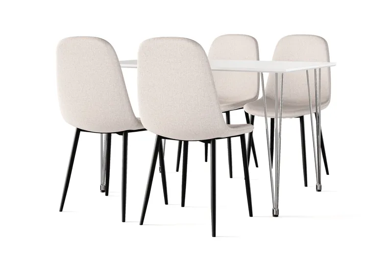 Kronblom Matbord 120 cm +  4 st Nibe stol beige med svarta ben, Vit/Beige
