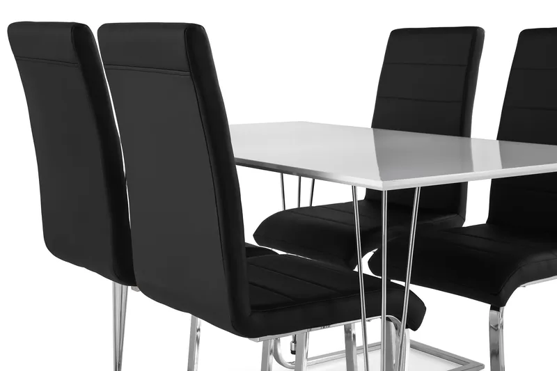 Kronblom Matgrupp 120 cm med 4 Cibus Stol - Vit/Krom/Svart PU - Products - Möbler - Bord & matgrupp - Matgrupp