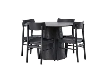 Lanzo Matgrupp 120 cm Rund med 4 Montros stolar - Svart - Products - Möbler - Bord & matgrupp - Matgrupp