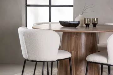 Lanzo Rund Matgrupp i Trä 120 cm med 4 Edina Stolar - Natur / Beige / Vit - Products - Möbler - Bord & matgrupp - Matgrupp